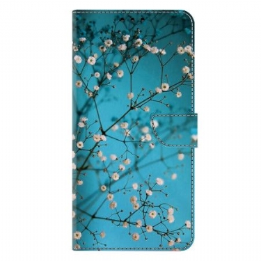 Læder Cover Samsung Galaxy S25 Plus 5g Telefon Etui Blomstrende Grene