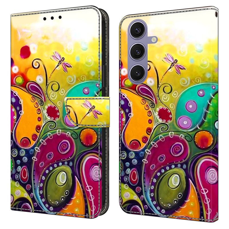 Læder Cover Samsung Galaxy S25 Plus 5g Telefon Etui Farverigt Blomstermønster