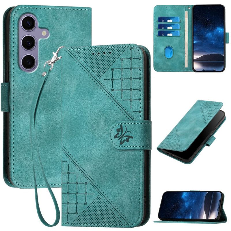 Læder Cover Samsung Galaxy S25 Plus 5g Telefon Etui Geometrisk Rem