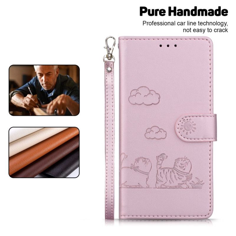 Læder Cover Samsung Galaxy S25 Plus 5g Telefon Etui Kattemotivrem