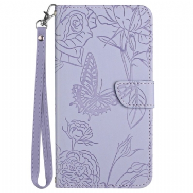 Flip Cover iPhone 16 Pro Sommerfugletryk Med Rem