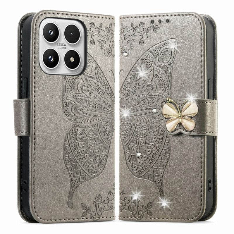Flip Cover Xiaomi 17 3d-sommerfugl Og Rhinsten