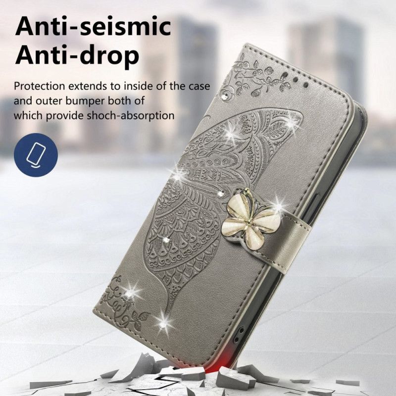Flip Cover Xiaomi 17 3d-sommerfugl Og Rhinsten