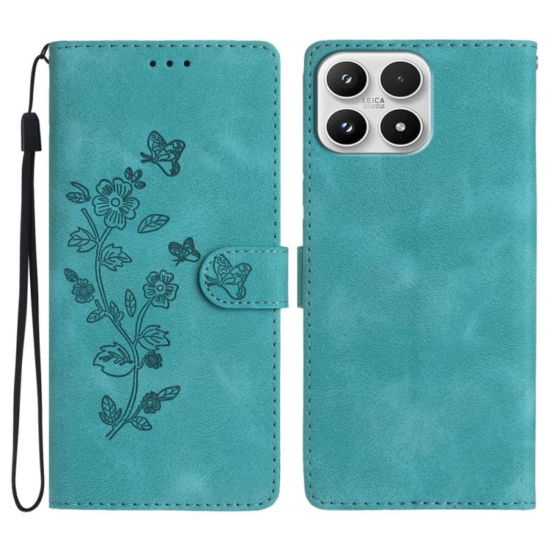 Flip Cover Xiaomi 17 Blomstermønster I Ruskindseffekt