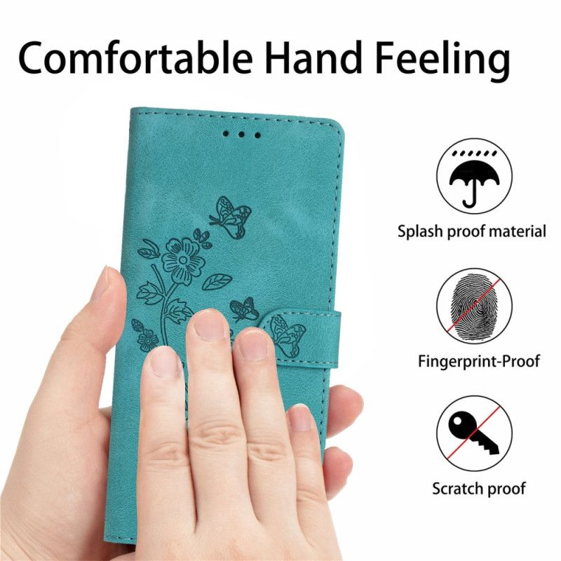 Flip Cover Xiaomi 17 Blomstermønster I Ruskindseffekt