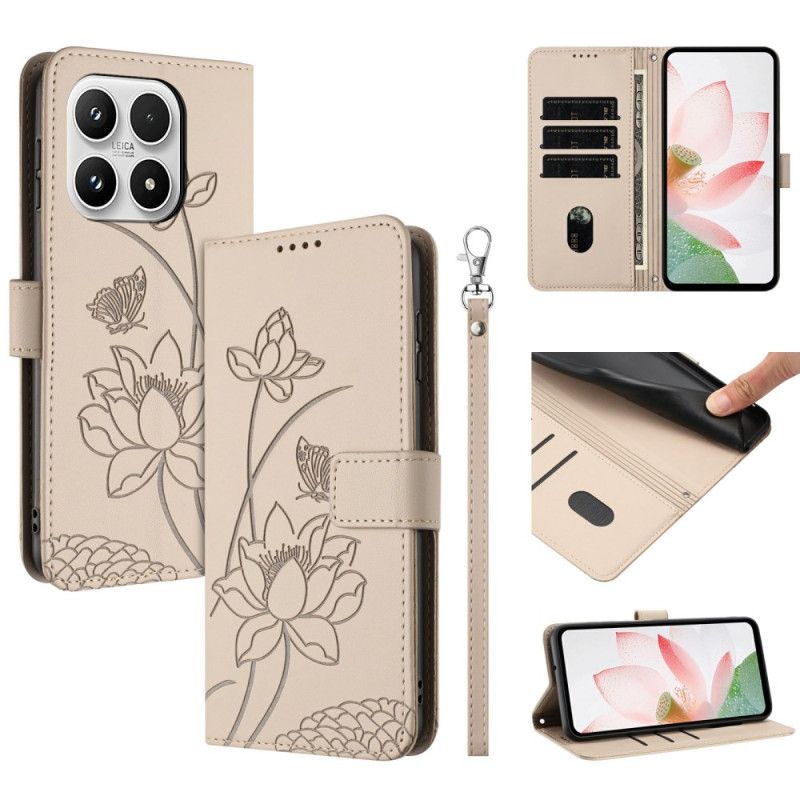 Flip Cover Xiaomi 17 Lotusmønster Med Snor