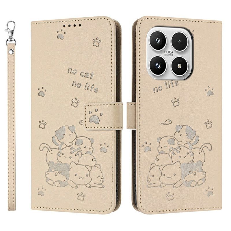 Læder Cover Xiaomi 17 Telefon Etui Kattemønster Og Snor