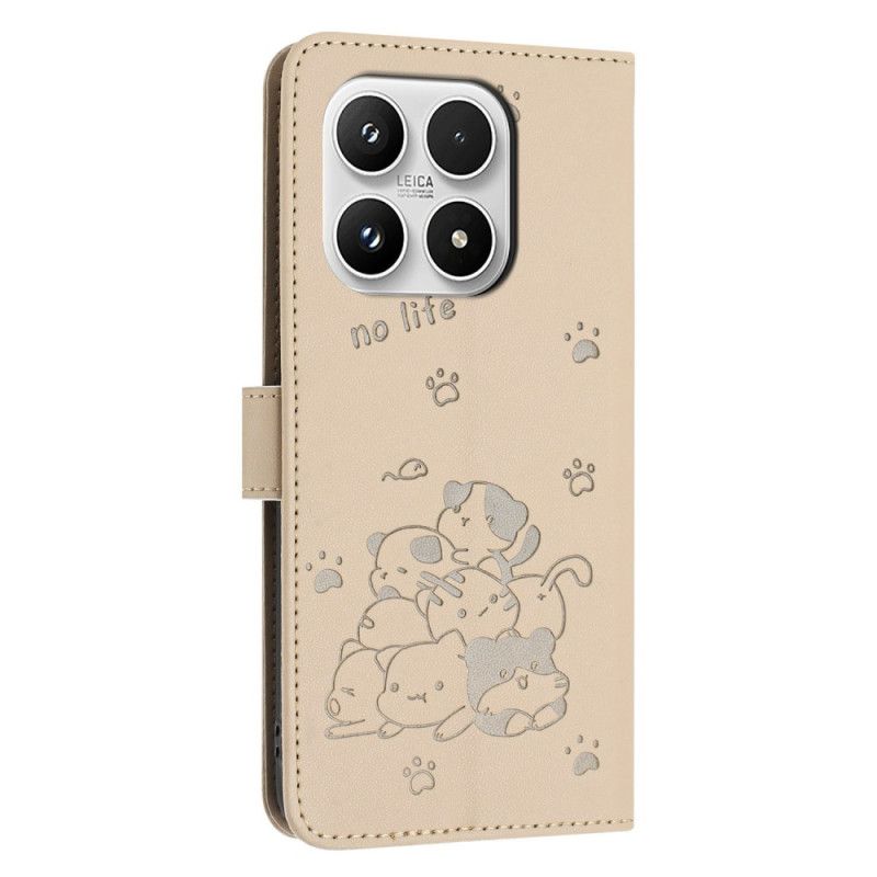 Læder Cover Xiaomi 17 Telefon Etui Kattemønster Og Snor