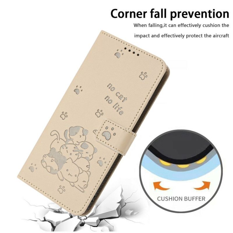 Læder Cover Xiaomi 17 Telefon Etui Kattemønster Og Snor