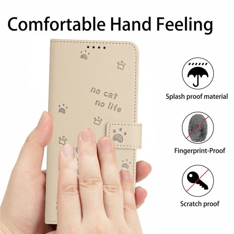 Læder Cover Xiaomi 17 Telefon Etui Kattemønster Og Snor