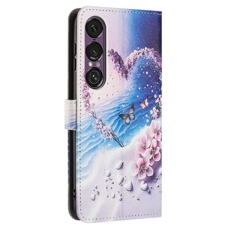 Flip Cover Sony Xperia 1 Vii Sommerfugl Og Hjerte