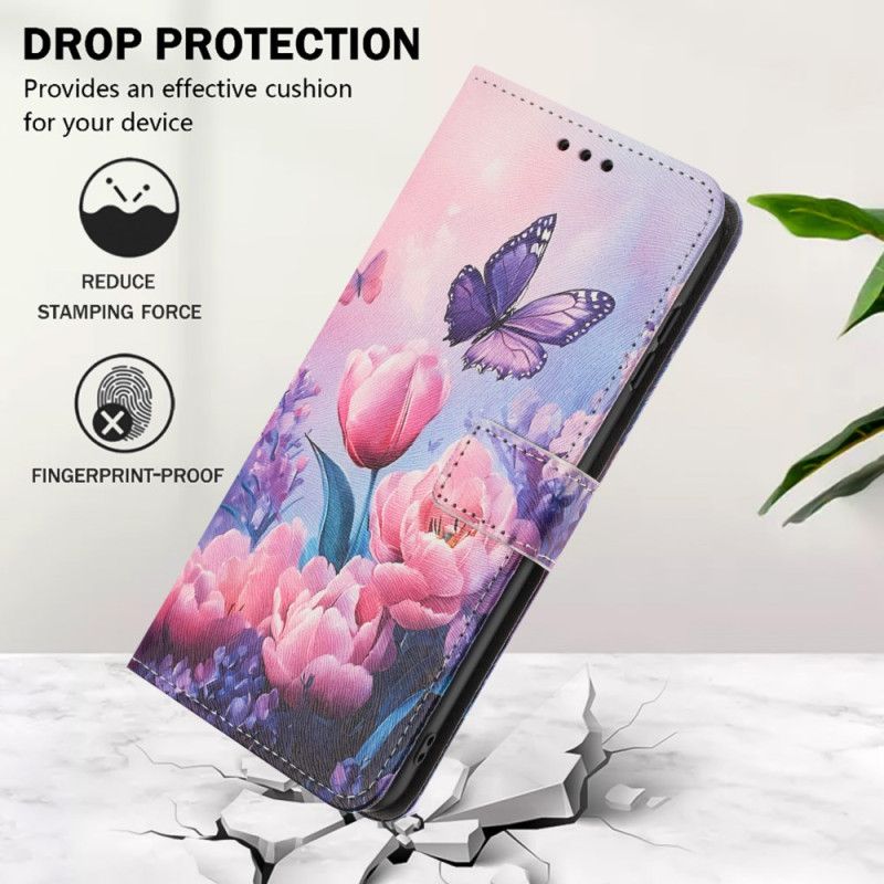 Flip Cover Til Sony Xperia 1 Vii Blomster- Og Sommerfuglemønster