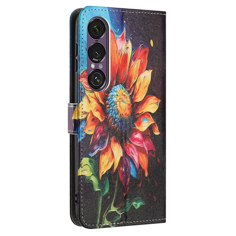 Læder Cover Sony Xperia 1 Vii Solsikkemønster