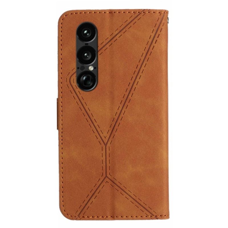 Læder Cover Sony Xperia 1 Vii Telefon Etui Linjer Og Striber