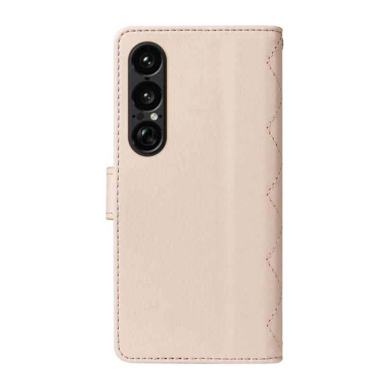 Læder Cover Sony Xperia 1 Vii Telefon Etui Quiltet Med Rem Og Skulderrem