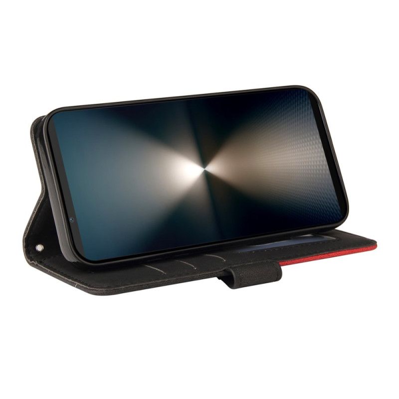 Læder Cover Sony Xperia 1 Vii Telefon Etui Tofarvet Bølget Linje