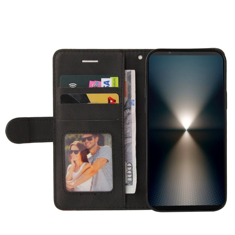 Læder Cover Sony Xperia 1 Vii Telefon Etui Tofarvet Bølget Linje