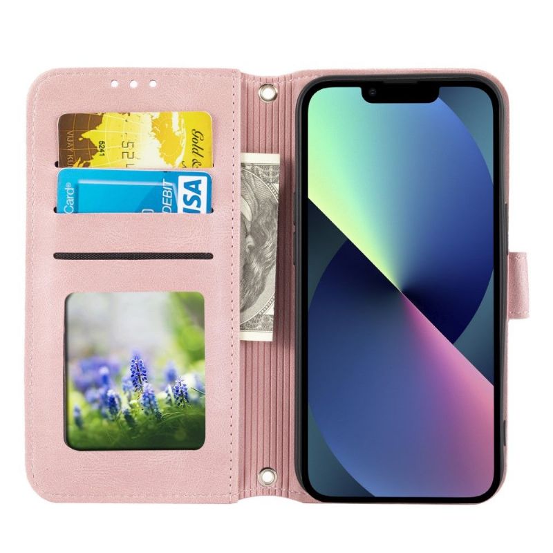 Flip Cover iPhone 13 Pro Anti-fald Med Snor Sofia Lædereffekt