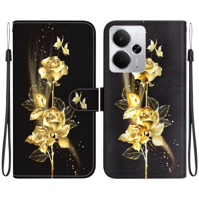 Flip Cover Realme 14 5g Guld Og Lyserøde Sommerfugle