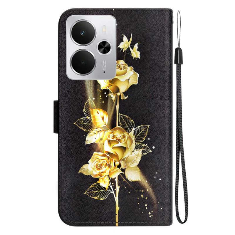 Flip Cover Realme 14 5g Guld Og Lyserøde Sommerfugle