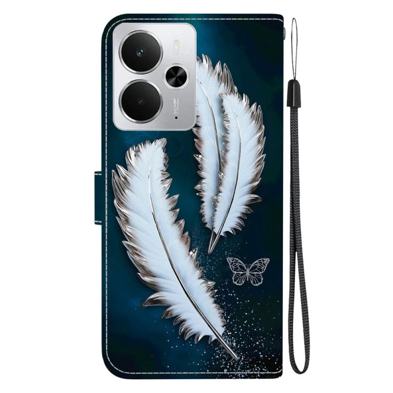 Flip Cover Realme 14 5g Hvide Fjer