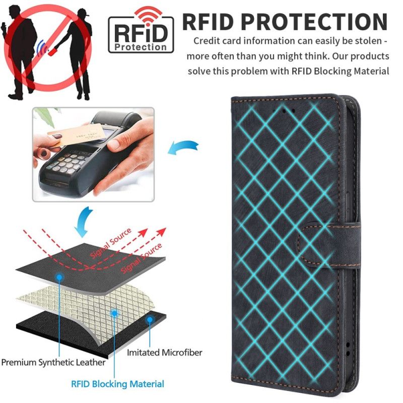 Flip Cover Realme 14 5g Rfid-beskyttelse Med Ruskindseffekt