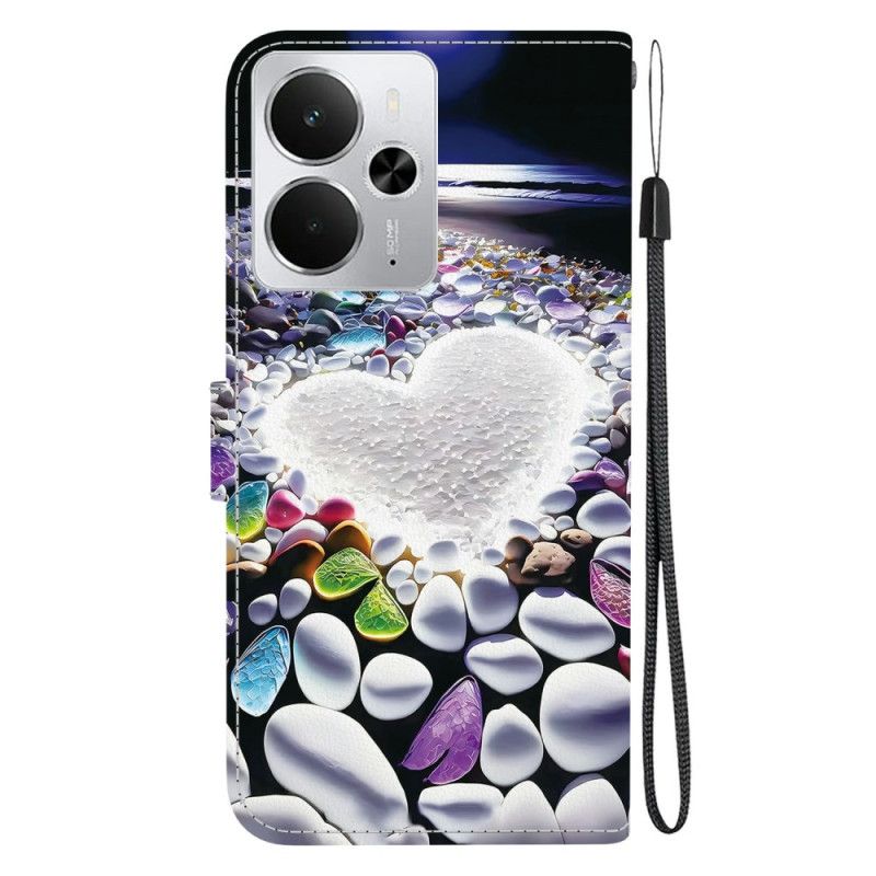 Læder Cover Realme 14 5g Hjertemønster