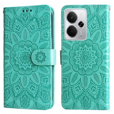 Læder Cover Realme 14 5g Telefon Etui Solsikkedesign