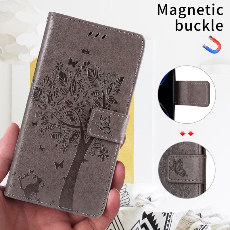 Læder Cover Huawei Pura 80 Ultra Telefon Etui Kat Og Træ