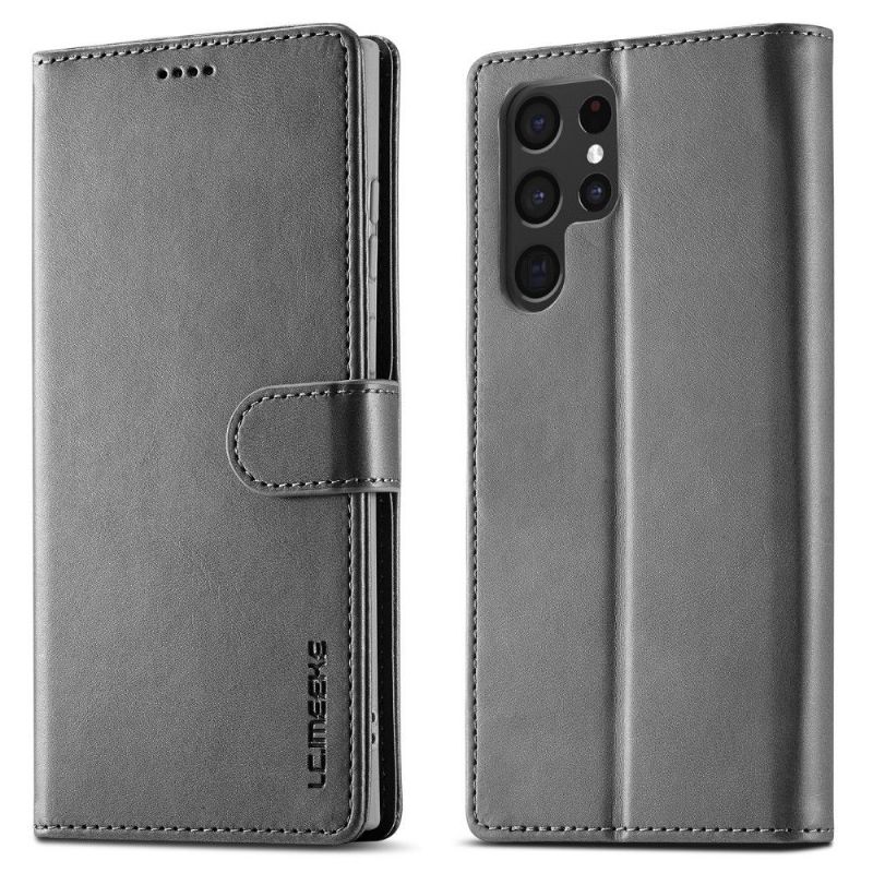 Etui Samsung Galaxy S22 Ultra 5G Hemming Flip Cover Lædereffekt Lc.imeeke