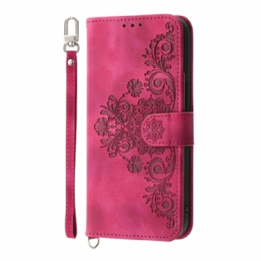 Flip Cover Poco X7 Pro 5g Blomstermønster Med Rem Og Skulderrem