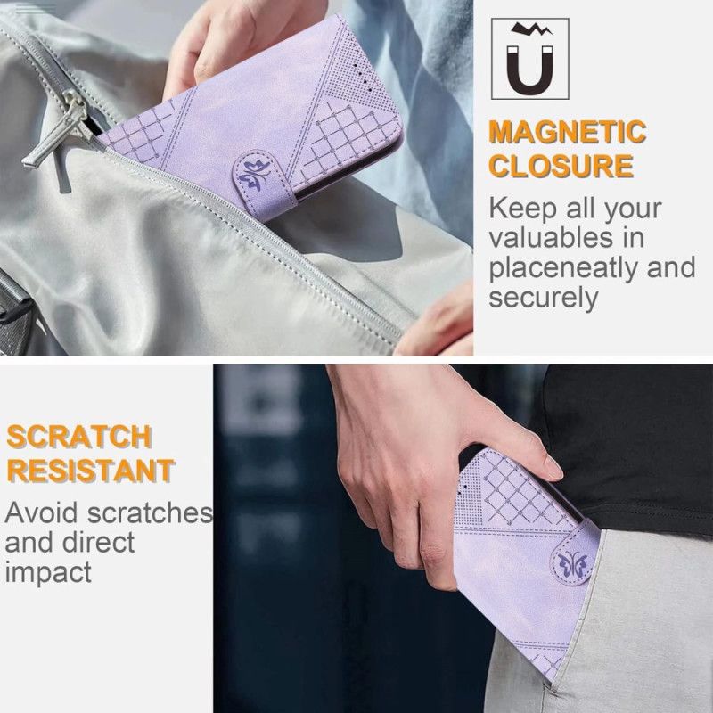 Flip Cover Til Poco X7 Pro 5g Geometrisk Mønster Og Sommerfugle