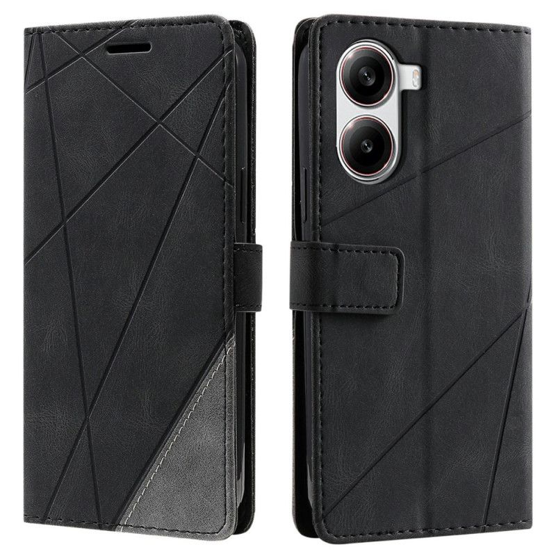 Læder Cover Poco X7 Pro 5g Telefon Etui Tofarvede Geometriske Linjer