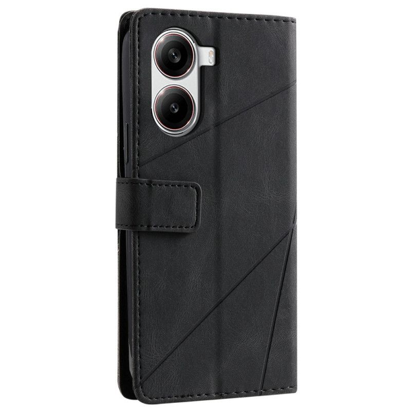 Læder Cover Poco X7 Pro 5g Telefon Etui Tofarvede Geometriske Linjer