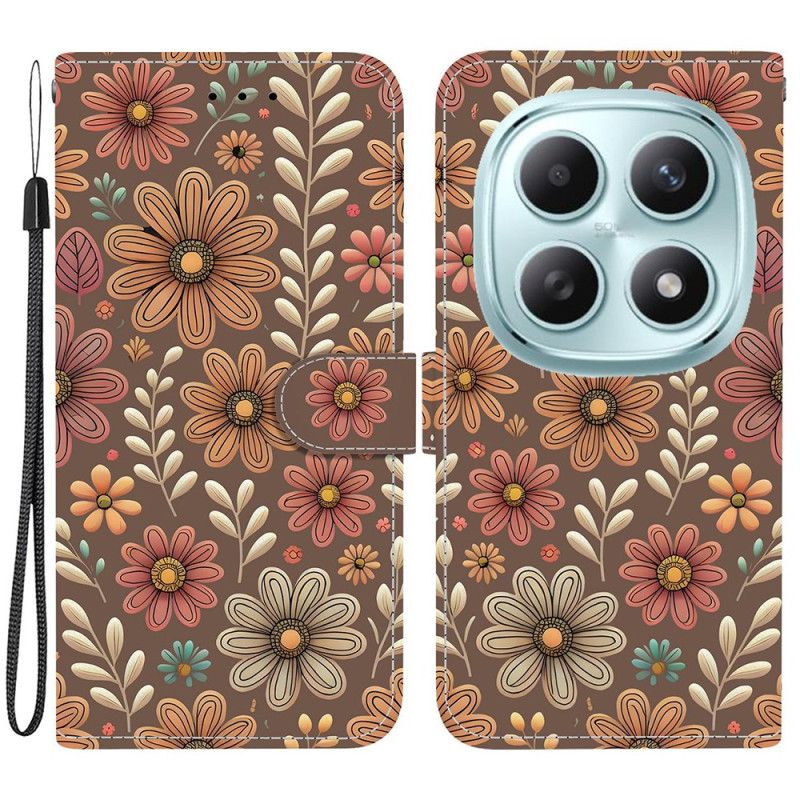 Flip Cover Til Xiaomi Redmi Note 15 5g Brune Blomster