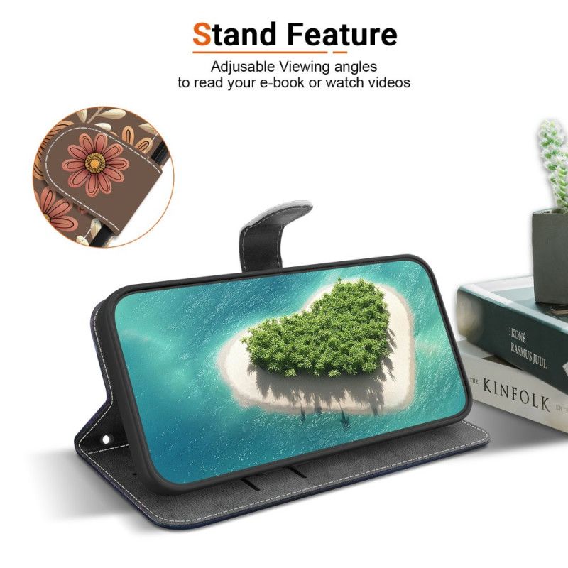 Flip Cover Til Xiaomi Redmi Note 15 5g Brune Blomster