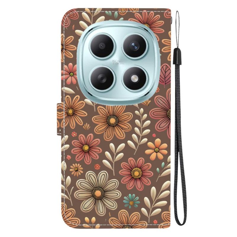 Flip Cover Til Xiaomi Redmi Note 15 5g Brune Blomster