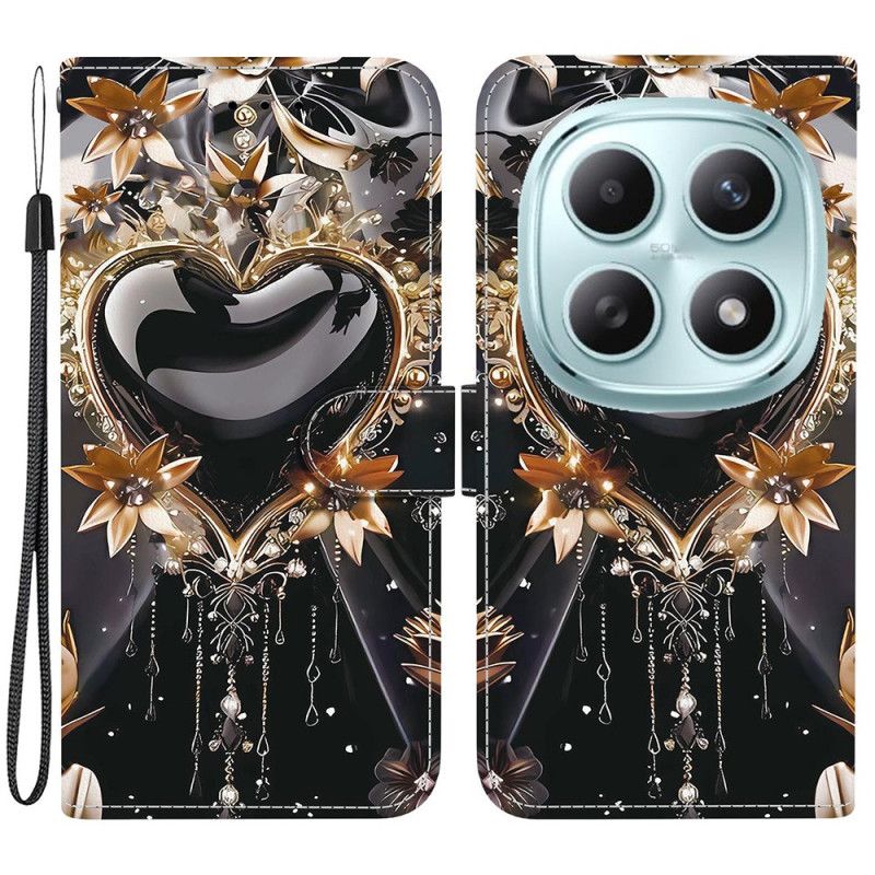 Flip Cover Til Xiaomi Redmi Note 15 5g Sort Og Guld Hjerte