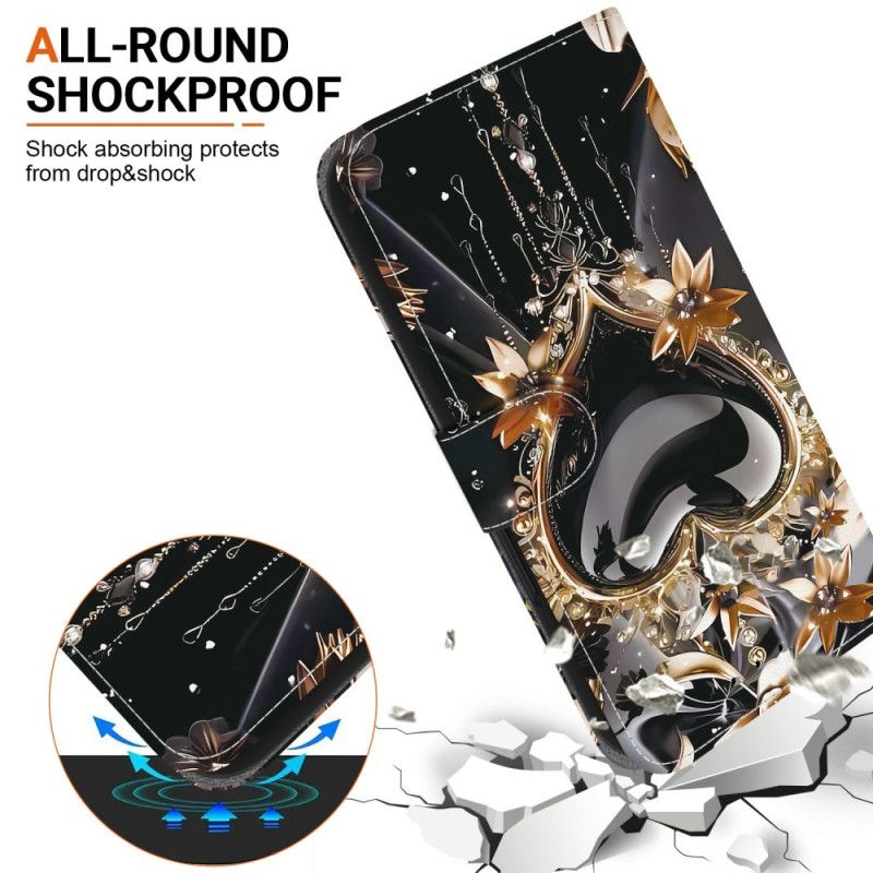 Flip Cover Til Xiaomi Redmi Note 15 5g Sort Og Guld Hjerte