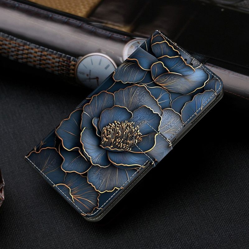 Flip Cover Xiaomi Redmi Note 15 5g Blå Og Guld Pæon