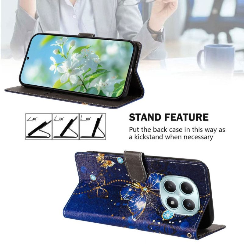 Flip Cover Xiaomi Redmi Note 15 5g Blå Sommerfugl