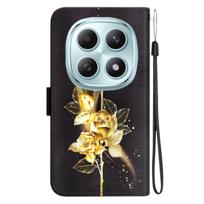 Læder Cover Xiaomi Redmi Note 15 5g Guldsommerfugle Og Lyserød