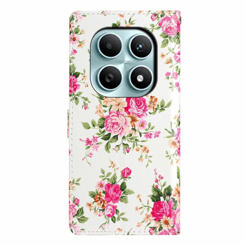 Læder Cover Xiaomi Redmi Note 15 5g Røde Blomster