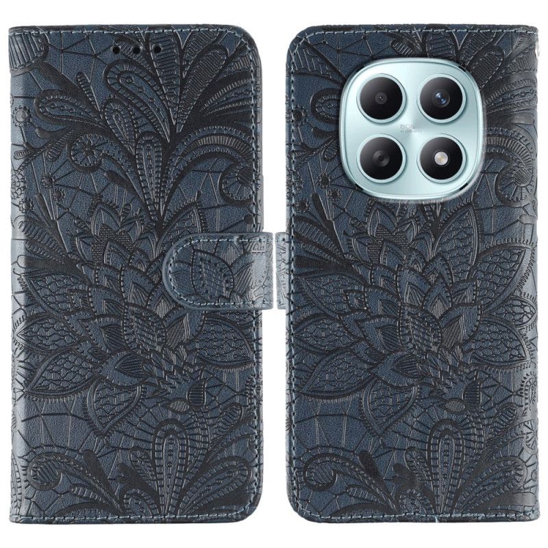 Læder Cover Xiaomi Redmi Note 15 5g Telefon Etui Blomstermønster Med Blonder