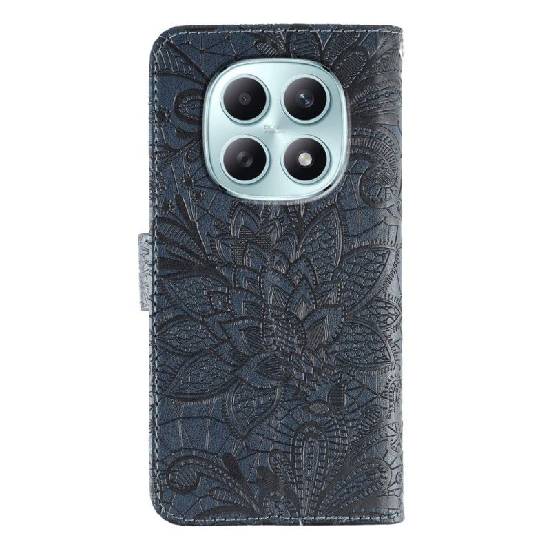 Læder Cover Xiaomi Redmi Note 15 5g Telefon Etui Blomstermønster Med Blonder
