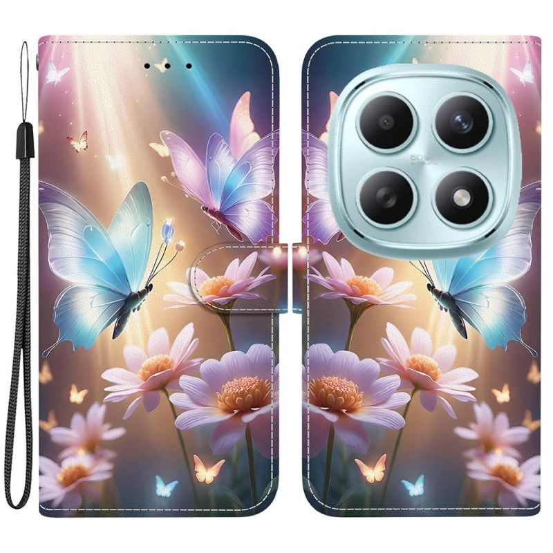 Læder Cover Xiaomi Redmi Note 15 5g Telefon Etui Blomstersommerfugl