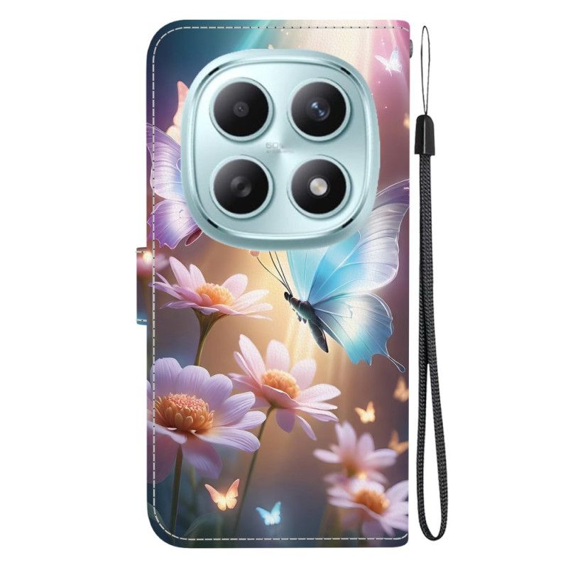 Læder Cover Xiaomi Redmi Note 15 5g Telefon Etui Blomstersommerfugl