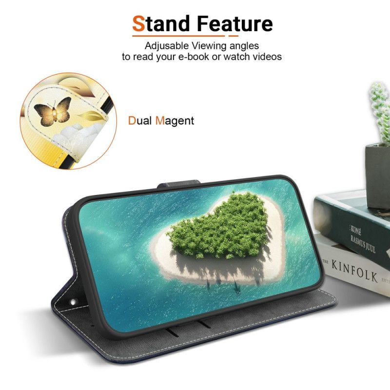 Læder Cover Xiaomi Redmi Note 15 5g Telefon Etui Guldsommerfugle Og Hvide Blomster