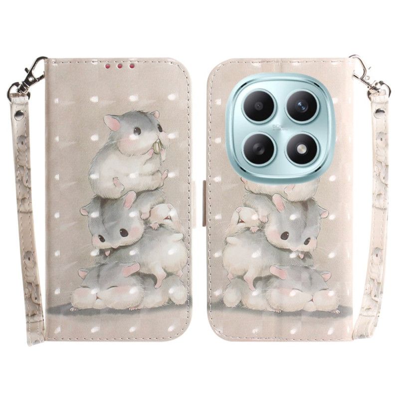 Læder Cover Xiaomi Redmi Note 15 5g Telefon Etui Hamstere Med Snor