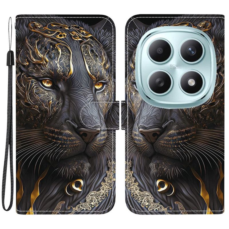 Læder Cover Xiaomi Redmi Note 15 5g Telefon Etui Løve I Guld